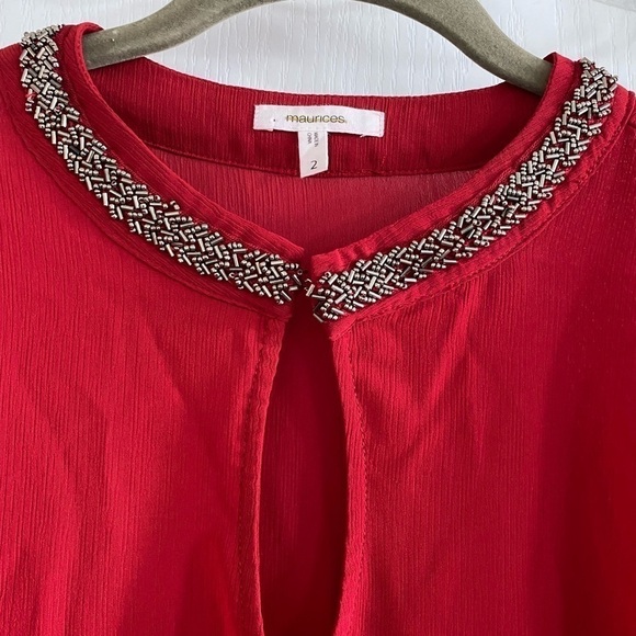 Maurices Red Keyhole Beaded neckline Blouse NWOT - Picture 2 of 12